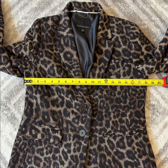 Leopard Print car Trench Coat Banana Republic cheetah 14% wool size M - Picture 7 of 10